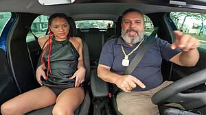Latina lua baiana enters car for ass blowjob