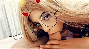 Diablita Latina Sucking Blonde Teen's Big Cock