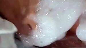 I took a relaxing bubble bath and filled the brunette's little pussy with my cum