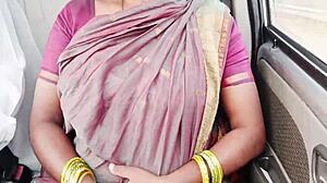 indian maid with big boobs has wet pussy car sex with dirty talk.