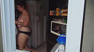 Caught My Fat Neighbor Naked With Big Tits And Hairy Pussy.