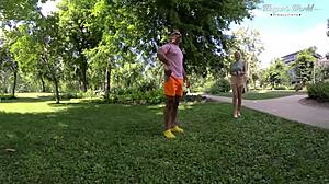 threesome with busty long-haired beauty in cowgirl