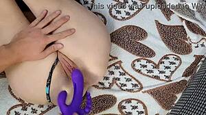 Trident vibrator drives petite stepsister to insane g-spot orgasms!