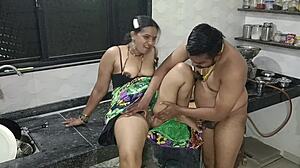 indian horny couple having fun with kitchen sex, dirty talk and all