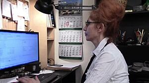 Julia, the sexy secretary with big natural tits, masturbates at work 😍