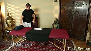 Getting this blonde cutie rubbed down with a horny massage, fingering, and blowjob 😍