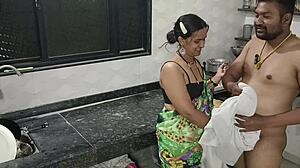 indian horny couple having fun with kitchen sex, dirty talk and all