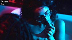 Foot fetish threesome with lesbians licking toes in bathtub