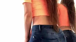 horny latina in leggings or jeans outdoors