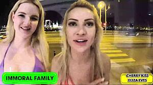 In the siblings sex olympics, Cherry squirts while Eliza deepthroats.