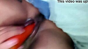 salty naughty girl playing with carrot in little pussy