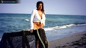 Brunette Babe Jane Sensually Fingers Her Pussy on the Beach