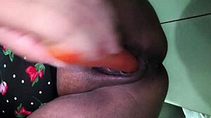 salty naughty girl playing with carrot in little pussy