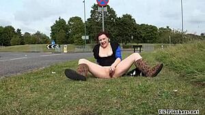 isabel dean toying her shaved pussy in public roundabout