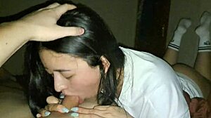 Nympho stepsister rides stepbrother to quick creampie