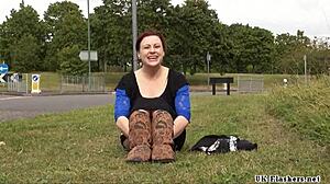 isabel dean toying her shaved pussy in public roundabout