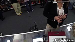 Broke ass milf sells her cunt in the pawnshop earning a lot.