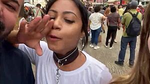 walking with collared girls in sao paulo center.