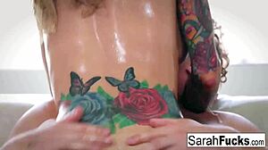 Oiled up sarah jessie gets her wet pussy stuffed