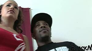 The horny amateur eagerly sucks the big black cock, deepthroating and licking it wetly in rough interracial session.