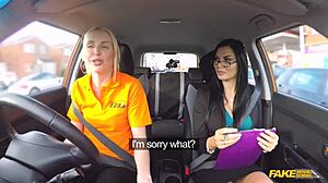 Fake driving school - blonde eats pussy to pass her driving test