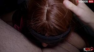 Father's wife sucks and swallows the vice president eagerly