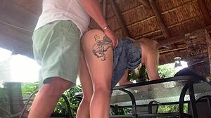 hot blonde upskirt fuck creampie with close-up clit and pussy details