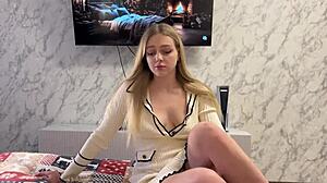 Amateur brunette fucks hard in bedroom with big ass and tits