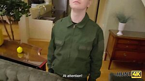 banging her pussy in front of a guard of honor, the flexible teen gets anal and group action.