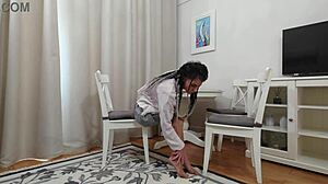 kim asks, want to see me toy with my plaid skirt and nude pantyhose on my toned legs?