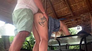 hot blonde upskirt fuck creampie with close-up clit and pussy details