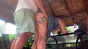 hot blonde upskirt fuck creampie with close-up clit and pussy details