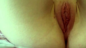 My skinny girlfriend with small tits and small waist shows shaved pussy for long time