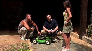 Bratty asian step-daughter gets ass and pussy double penetrated