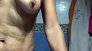 Spanish mature woman masturbates her big tits and pussy