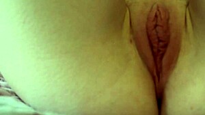 My skinny girlfriend with small tits and small waist shows shaved pussy for long time