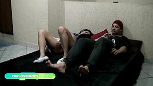 Gorgeous young Brazilian girl with a big ass enjoys sex with her well-endowed boyfriend in the dorm.