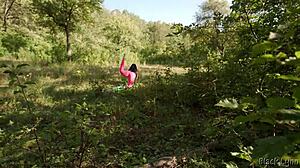 Peeping Pervert Caught by Dominant Yoga Girl and Fucked in the Woods