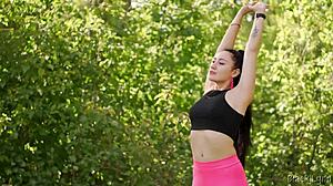 Peeping Pervert Caught by Dominant Yoga Girl and Fucked in the Woods