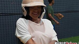 busty brunette slut riding and sucking dick after batting cages practice alice thunder gi joey