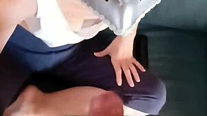 Wife gives handjob leading to cum masturbation session