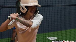 busty brunette slut riding and sucking dick after batting cages practice alice thunder gi joey