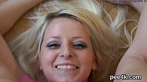 Doll receives warm pee in her tight pussy and orgasms intensely