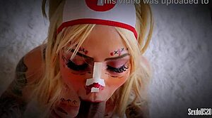 sexy zombie nurse is back from halloween party craving milk in pov