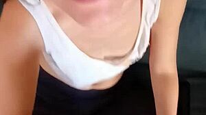 Wife gives handjob leading to cum masturbation session