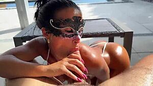 Oiled Latina MILF Sucks Big Cock by Pool!