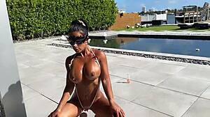 Oiled Latina MILF Sucks Big Cock by Pool!