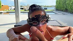 Oiled Latina MILF Sucks Big Cock by Pool!