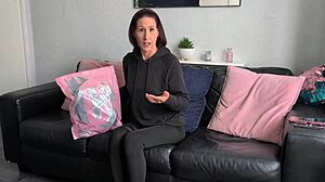 pretty british housewife trying on lingerie at home