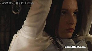 busty big boobs lesbian slave moans during fingering with mistress